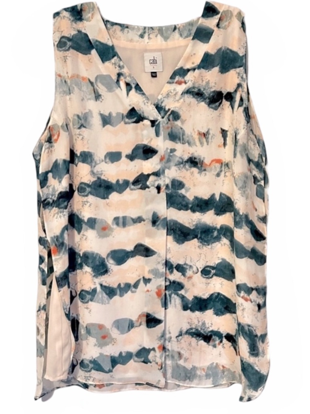 Cabi Gelato Abstract Print Sleeveless V Neck Lined Blouse Career Top XS 5035